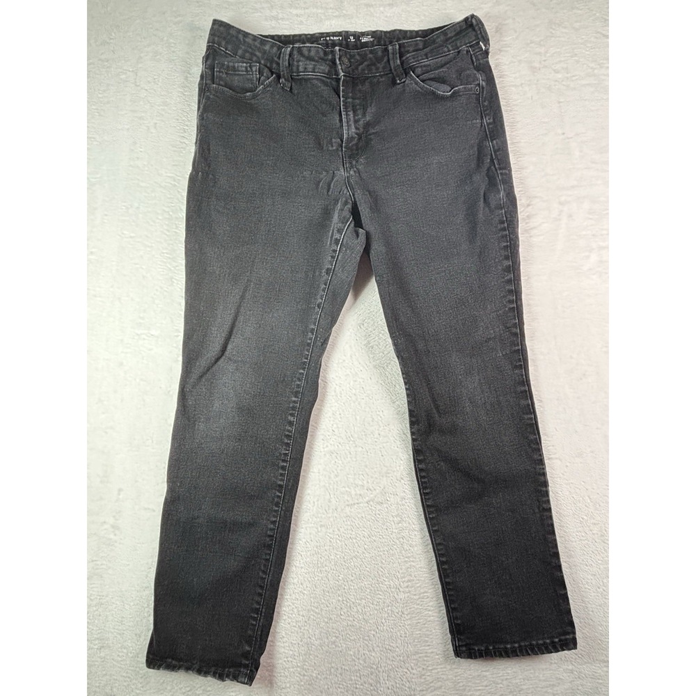 Old Navy Mid Rise Power Slim Straight Women's size  12 Short Black Denim jeans